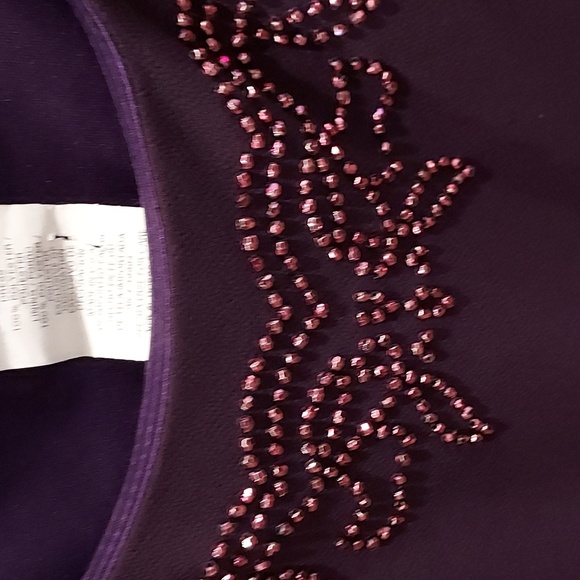 R & M Richards Petite Purple Sleeveless Beaded Bodice Fully Lined Dress Size 10P - Picture 2 of 11